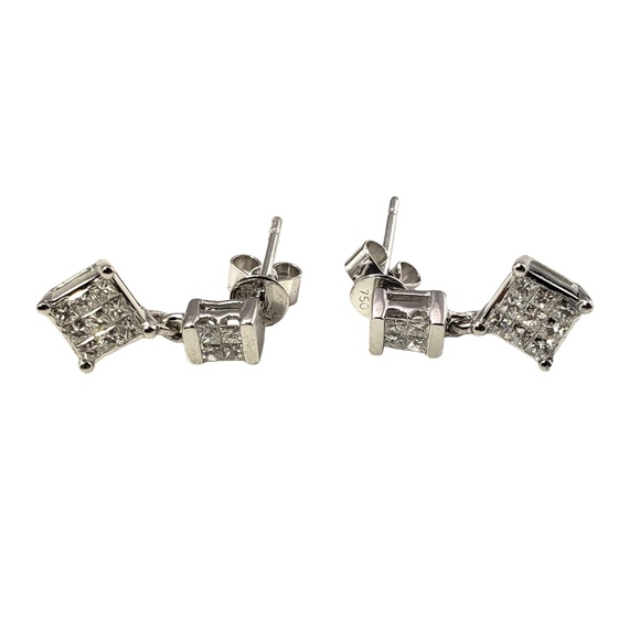 Vintage 18 Karat White Gold and Diamond Dangle Earrings #13164 - Picture 1 of 7